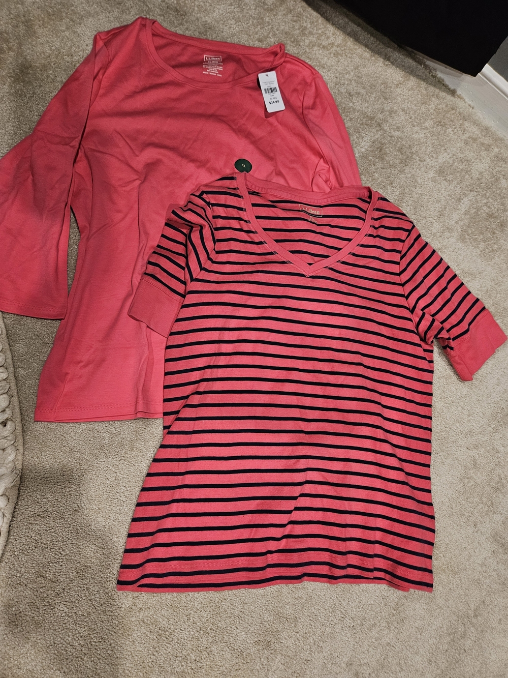 L.L. Bean Coral Pink Scoop Neck Tee- Set Of 2